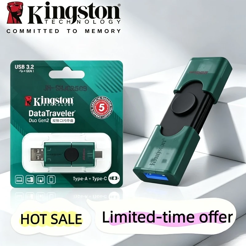 Kingston USB 3.2 Dual 128GB 256GB Type-C USB-A Flash Drive OTG Pendrive Memory Stick for iPhone 15 16 Original DTDEG2 U Disk