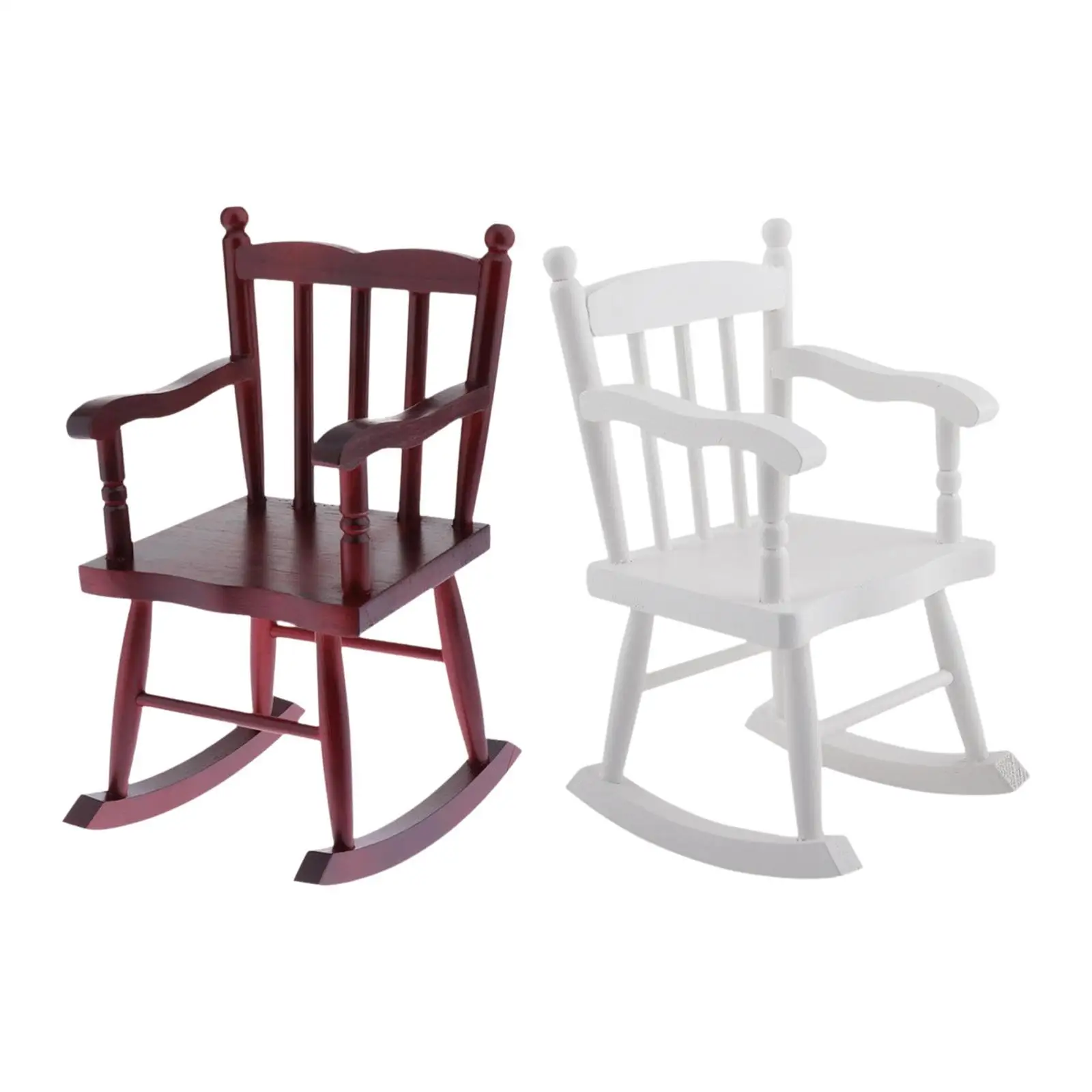 1:6 Scale Dollhouse Rocking Chair Handcraft DIY Model Wooden Dollhouse Chair for
