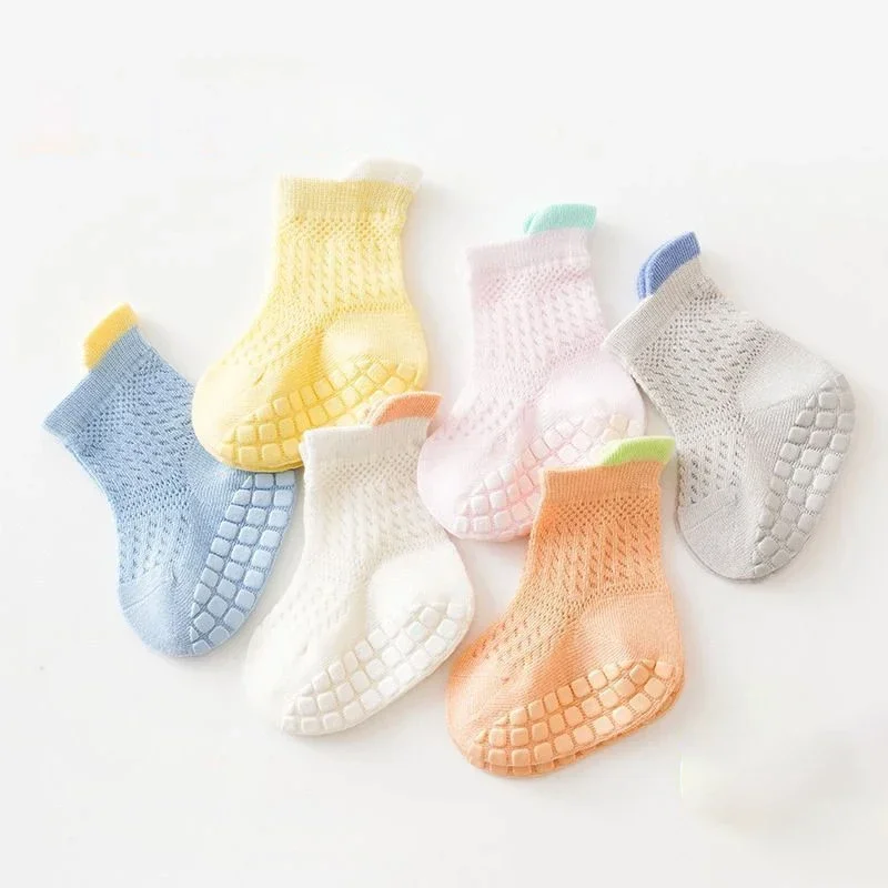 3pairs/lot 6 Colored Of Net Eye Non-slip Baby Girl Sock Hollow-out Breathable Thin Infant Girl Cotton Socks Children\'s Socks Kit