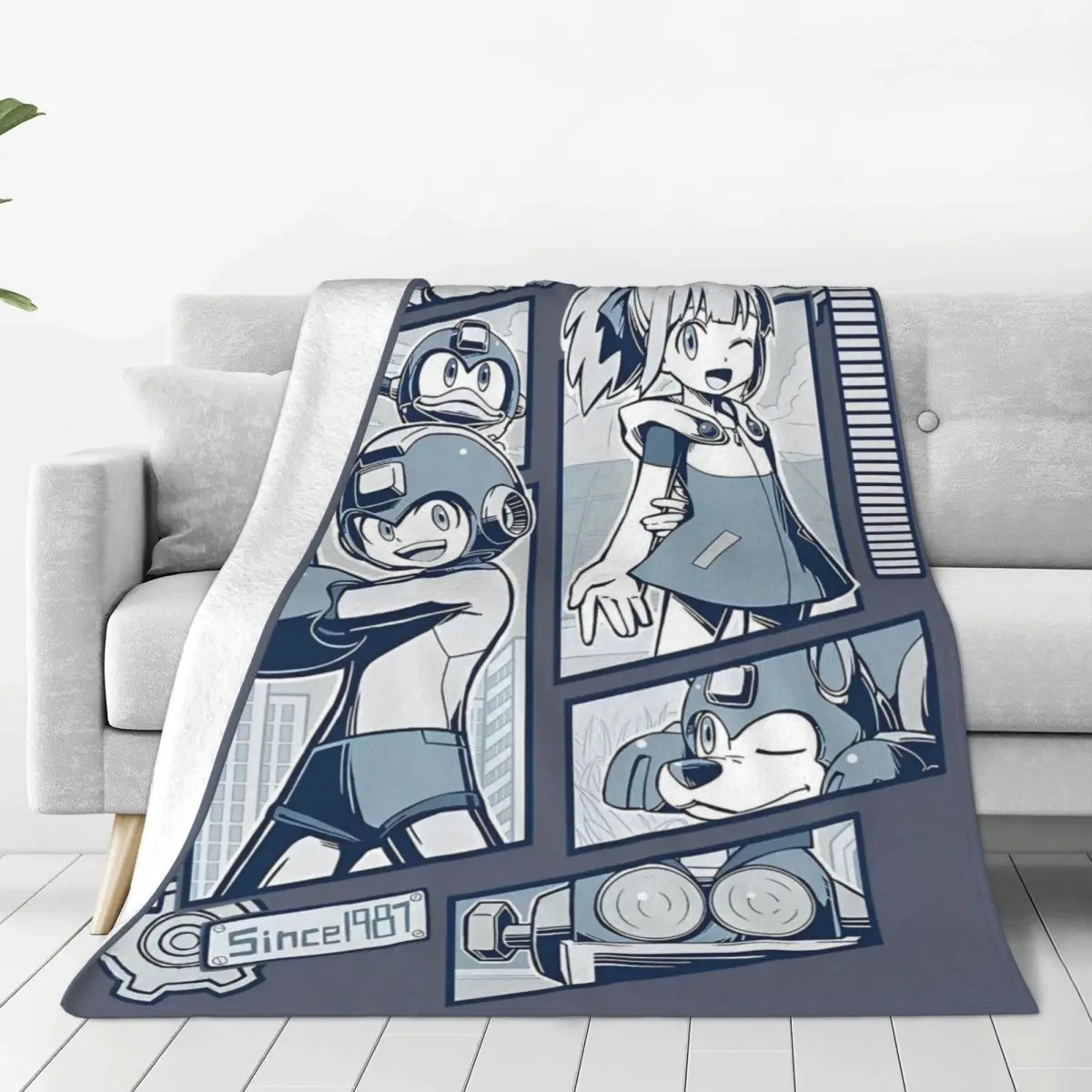 Mega Man Cartoon Rockman Game Knitted Blankets Robot Masters Fuzzy Throw Blanket Decoration Soft Warm Multi-function Rug Piece