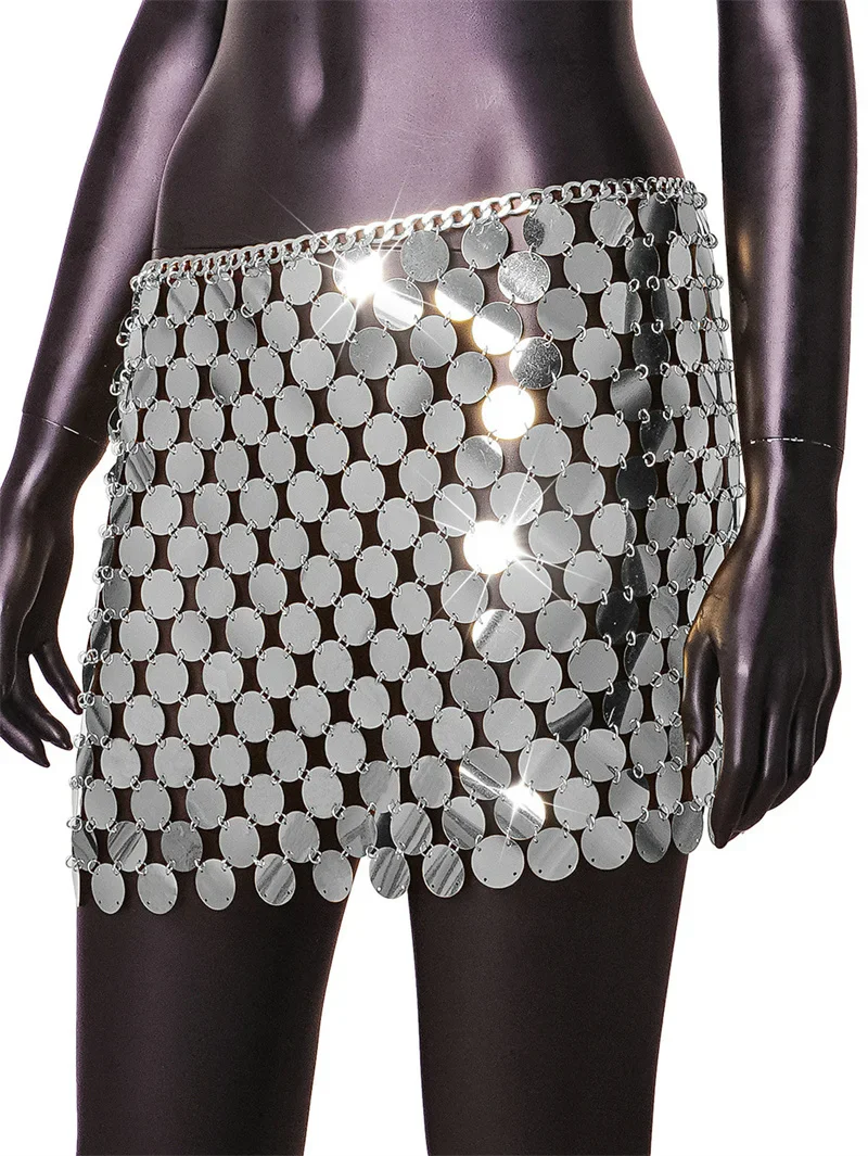 2025 handgemachte sexy Acryl ultrakurzen Rock Damen Nachtclub Pailletten Metall Rock Mode aushöhlen Schmuck für Tanzparty – Detail 10
