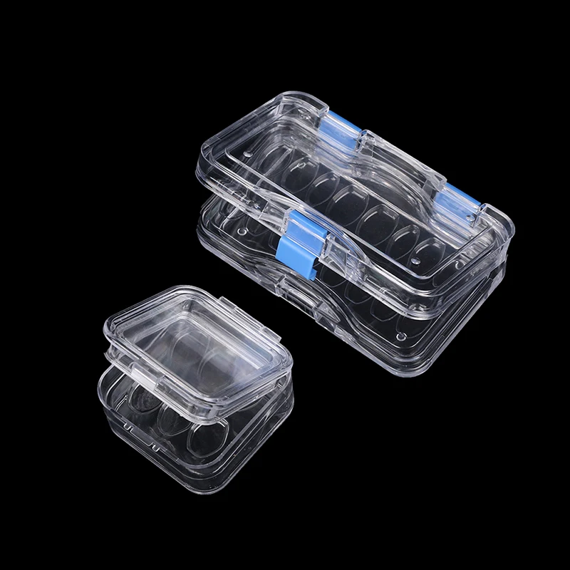 Caja de plástico transparente para dentadura, caja de almacenamiento con membrana de película, 6/16 rejillas, bisagra colorida para corona y puentes