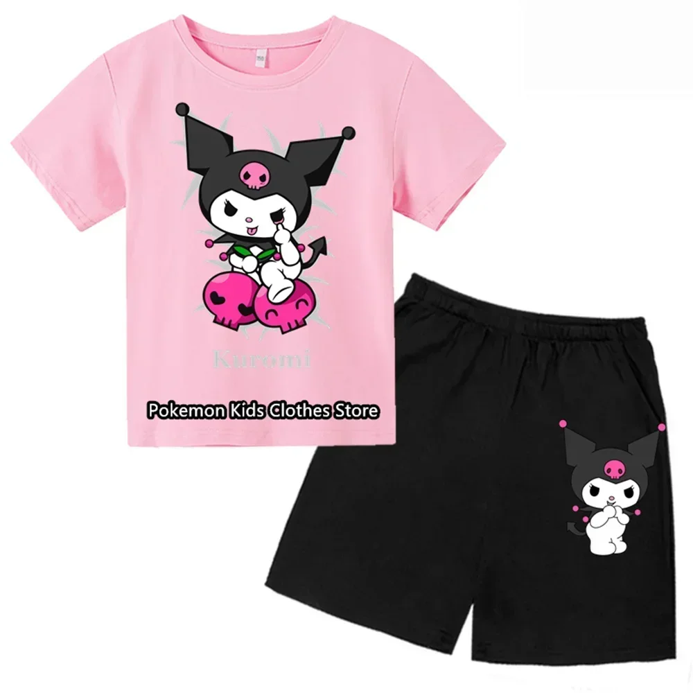 2024 New Kawaii Kuromi T-shirt for Kids Cartoon Anime Pattern for Kids Girls Boys Fashion Casual Short-sleeved Shorts