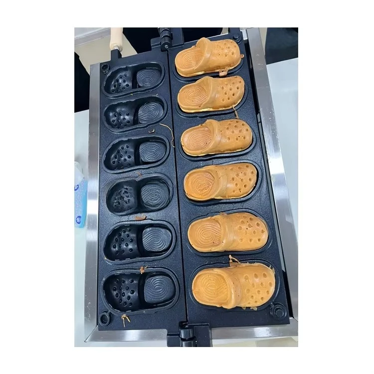 

High Street Food Store Stainless Steel Alligator Waffle Machine Non-stick Electric Shoes Cheese Bread Pancake Machine