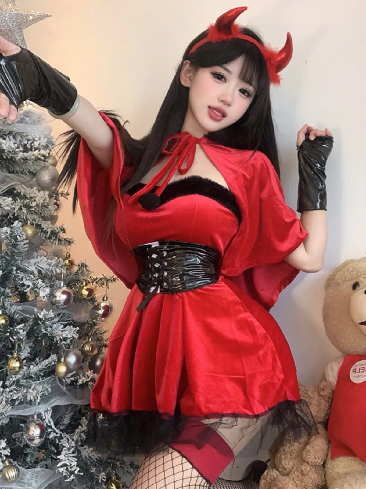 Devil Lady loween Piccolo diavolo Cosplay orm Discoteca Palcoscenico Cisas Velluto Dr Ele Costume tradizionale da donna