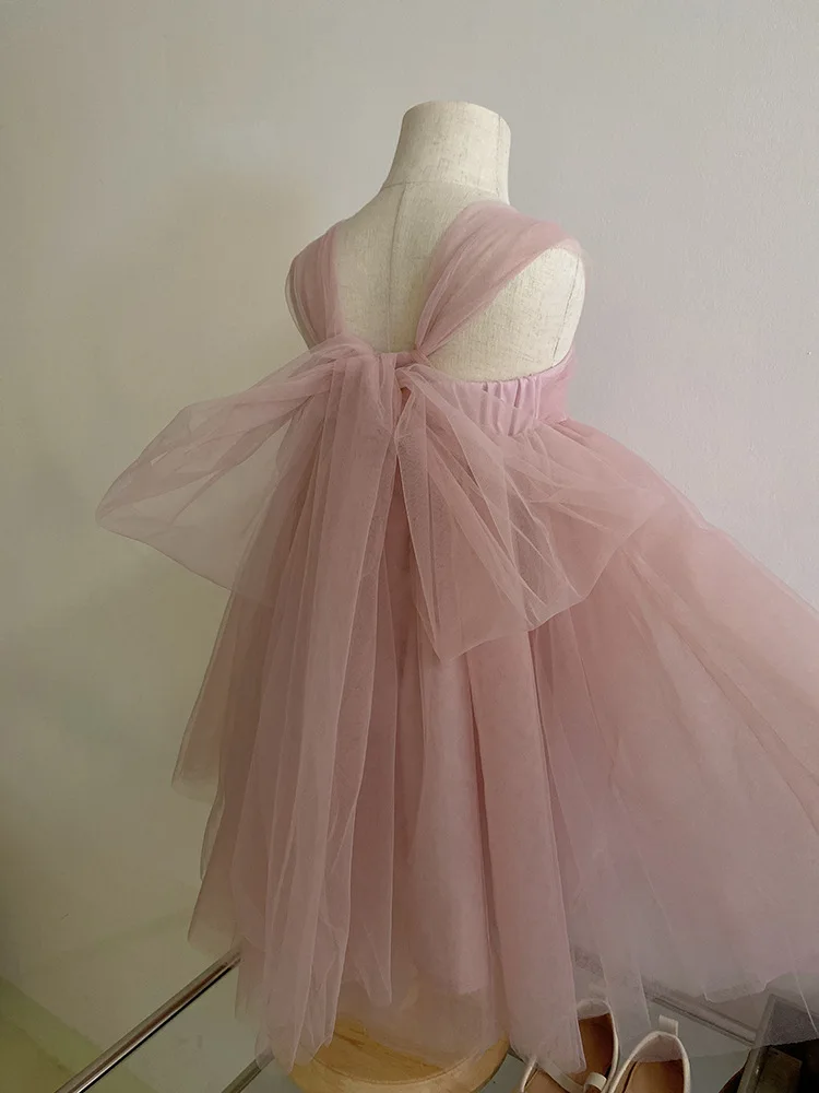 Robe de Princesse en Maille pour Fille, Nouveau Style Occidental, Gaze Moelleuse, Bretelles à Lacets, WS, Été, 2021