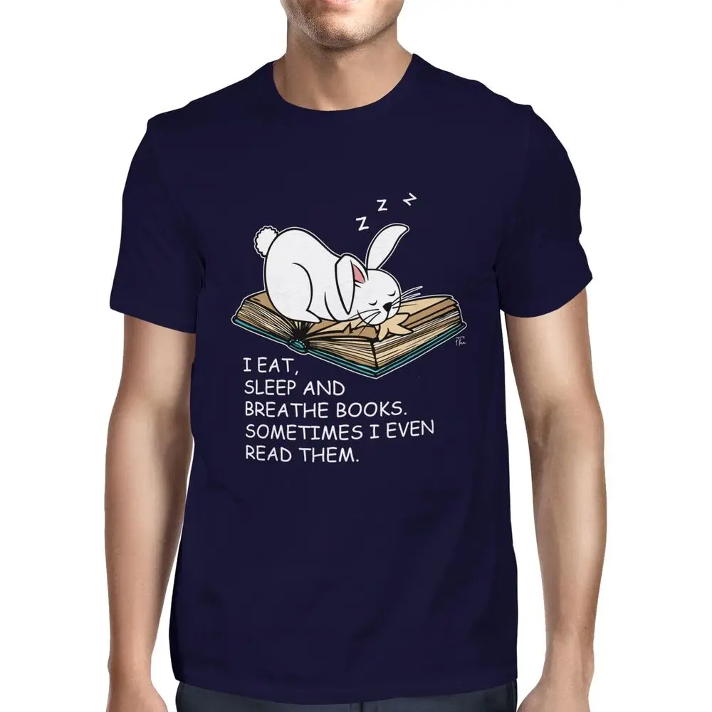 Mens I Eat, Sleep and Breathe Books, Slogan Rabbit T-ShirtUnisex Women's Summer Cotton Luxury Brand Retro OversizedUnisex T-shir