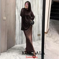 KONDALA Vintage Casual Brown Satin Long Skirts Women High Waist Elastic Straight Mocha Mousse Skirts Fashion 2025 Elegant Skirts - Image 2