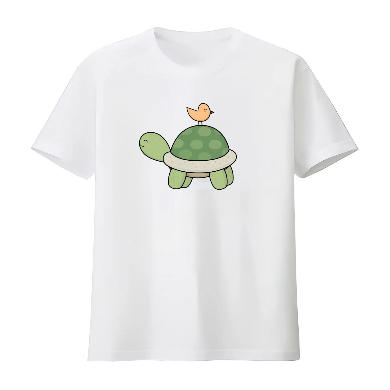Kawaii Cute Tortoise and Bird T-Shirt Summer Casual Cotton Tee Oversized Streetwear Tops Vintage Graphic Print 100% Cotton