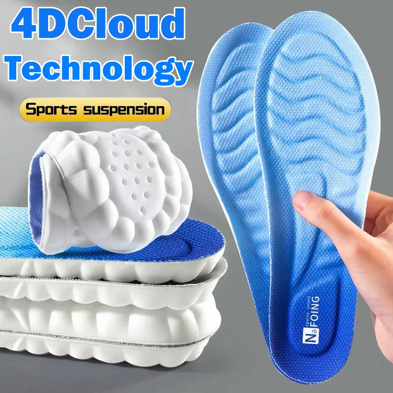 1 Pair 4D Sports Insoles For Men Women, PU Sole Soft Breathable Shock Absorption Cushion Running Insoles