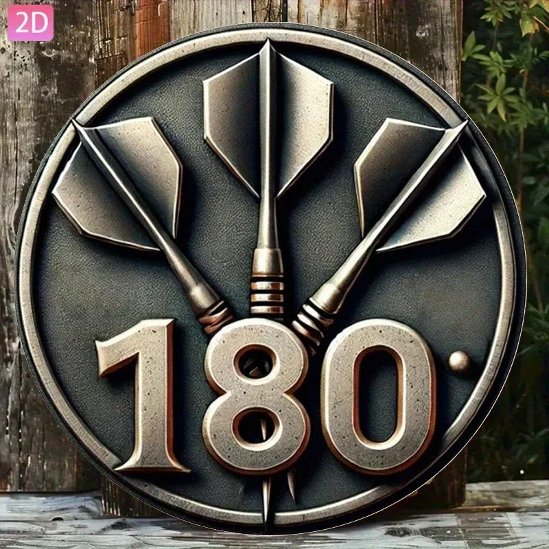 20cm Round 2D Flat Retro Darts 180 Metal Sign Easy Hang Indoor Outdoor Garden Wall Plaque