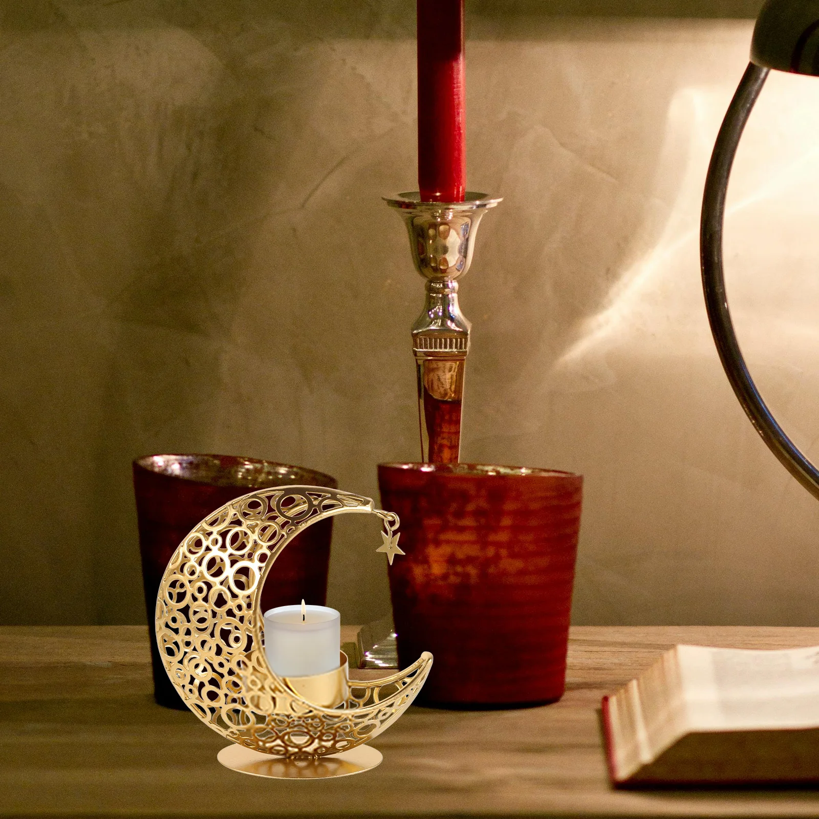 

Iron Moon Holder Vintage Metal Tea Light Holders Desktop Decorative Centerpiece Home Wedding Banquet Large