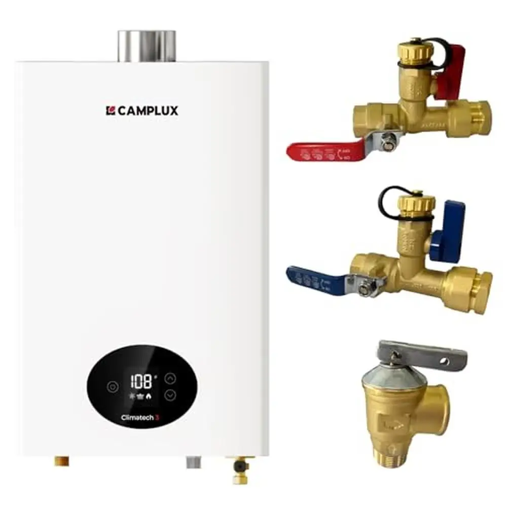 Tankless Gas Water Heater Indoor 82,000 BTU Natural Gas 3.6 GPM Continuous Hot Water Compact Design Anti-Freeze Protection Easy