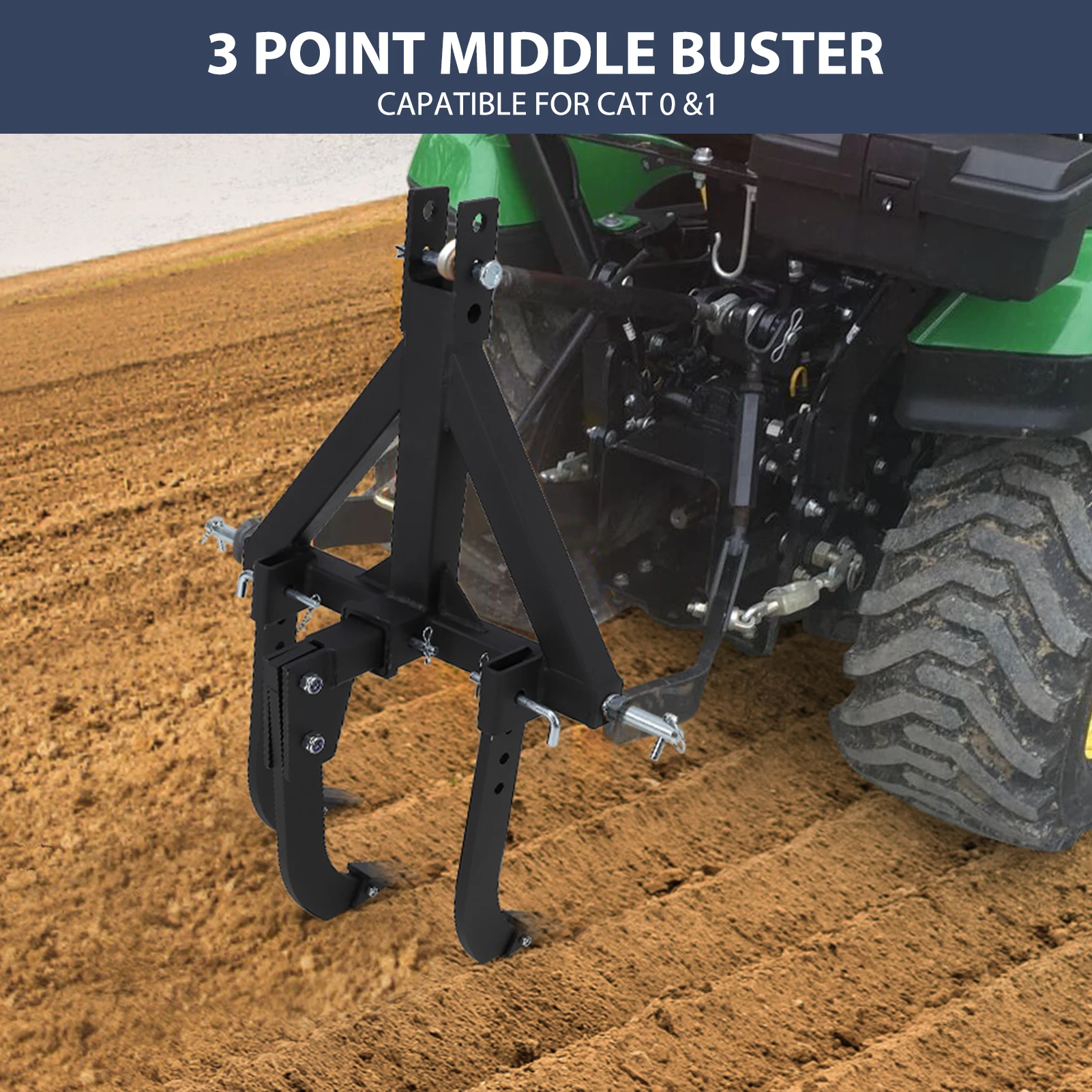 Middle Buster for CAT 0& 1, 3-Point Quick Hitch Tractors with 3 Adjustable & Replaceable Ripper Shanks, Heavy Duty