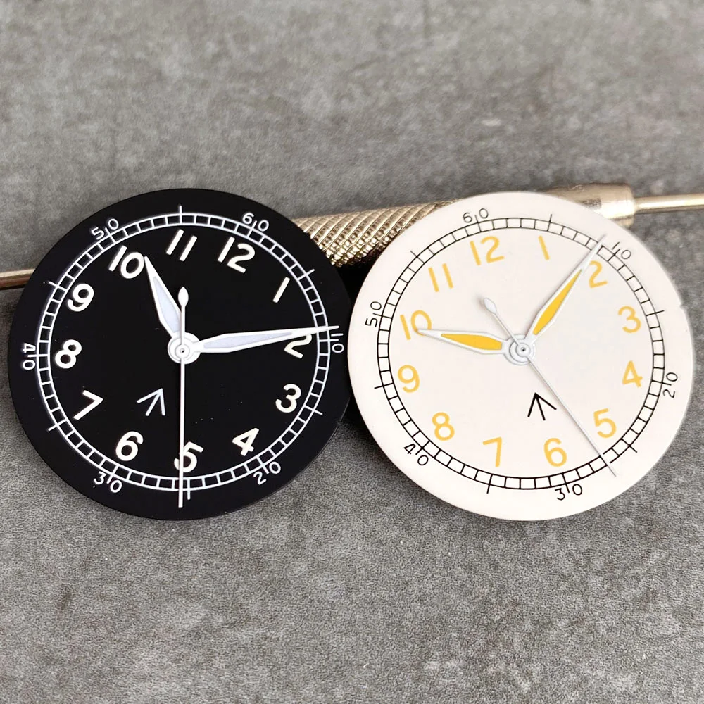 New 29mm Sterile Vintage Field Black/White Watch Dial Modified Tool Green Lume Fit NH35 NH36 NH70 Movement Yellow/White Hands