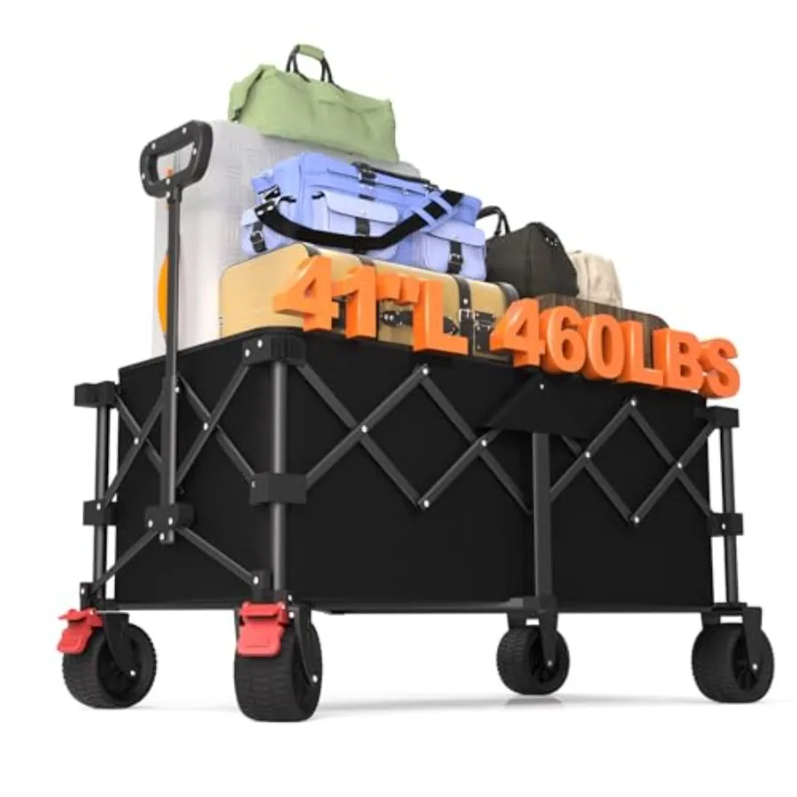 

Складная тележка-вагон 41 л, большая, грузоподъемность 460 фунтов (220 л), сверхпрочная, для пляжа, с большими колесами для любой местности