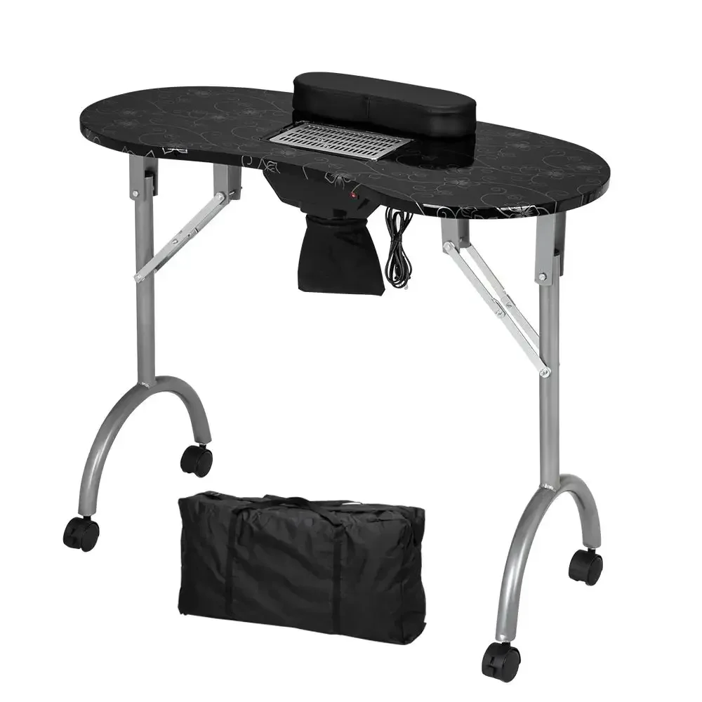 Manicure Nail Table w/Electric Dust Collector, Foldable MDF Laminated Home Nail Beauty Technician Desk Salon Furniture