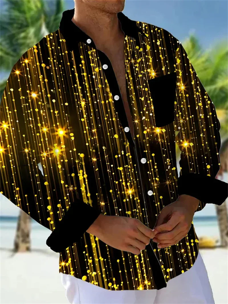 Men's New Colorful 3D Printing Shirt Linen Shirt Floral Print Lapel Outdoor Street Long Sleeved Fashionable Streetwear Designer