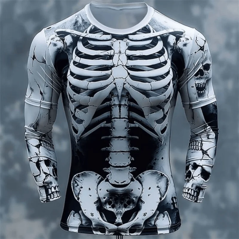 

Men's New 3D Skull Pattern Printed T-shirt Men Long Sleeve Casual Fashion T Shirt Top Breathable Streetwear Loose Tees Shirt