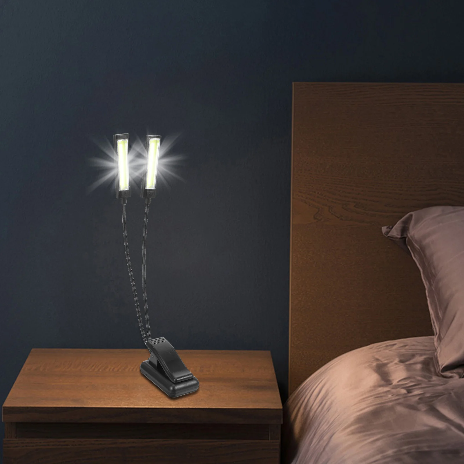 

1 pc Book Clip Lamp Dual Heads Led Reading Light 3 Brightness Levels Usb Powered Flexible Gooseneck Desk Lamp For Study