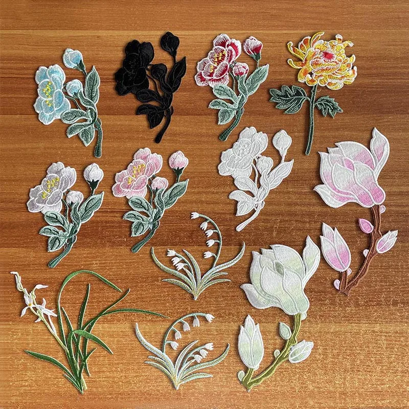 1/3 Stück, Blumen-Applikationen, Orchidee, Pfingstrose, Magnolie, Stickerei-Aufnäher zum Aufbügeln, florale Aufkleber zum Selbermachen, Nähen für Kleidung, Kleider, Taschen – Detail 7