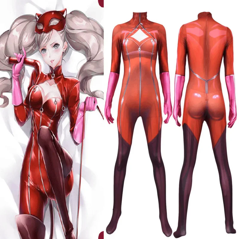 Halloween novo anne takamaki cosplay traje zentai terno anime persona 5 bodysuit adultos crianças macacão