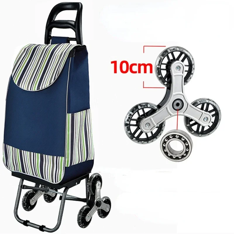 Carrito de compras portátil, bolsa de almacenamiento con ruedas para subir escaleras, plegable, duradero, resistente, para comestibles, azul marino, negro y gris