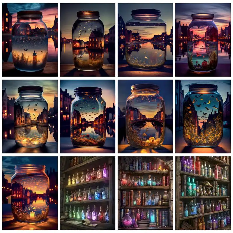 PhotoCustom Acrylic Diy Painting By Numbers World In A Bottle Kits With Frame Coloring By Numbers Art For Diy Gift