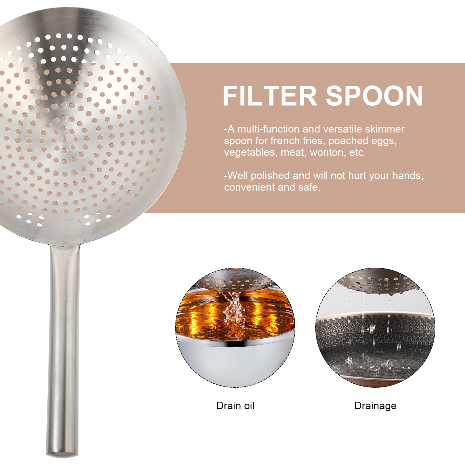 

Thickened Stainless Steel Skimmer Spoon Oil Filter Strainer Ladle For French Fries Eggs Vegetables Kitchen Gadget Hot Pot Soup