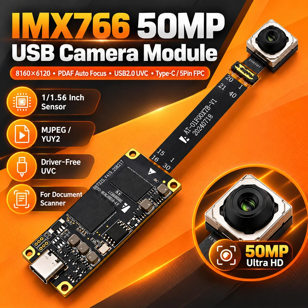 IMX766 50MP USB Camera Module 8160x6120 PDAF Auto Focus USB2.0 UVC Type-C 5Pin FPC MJPEG YUY2 for Document Scanner
