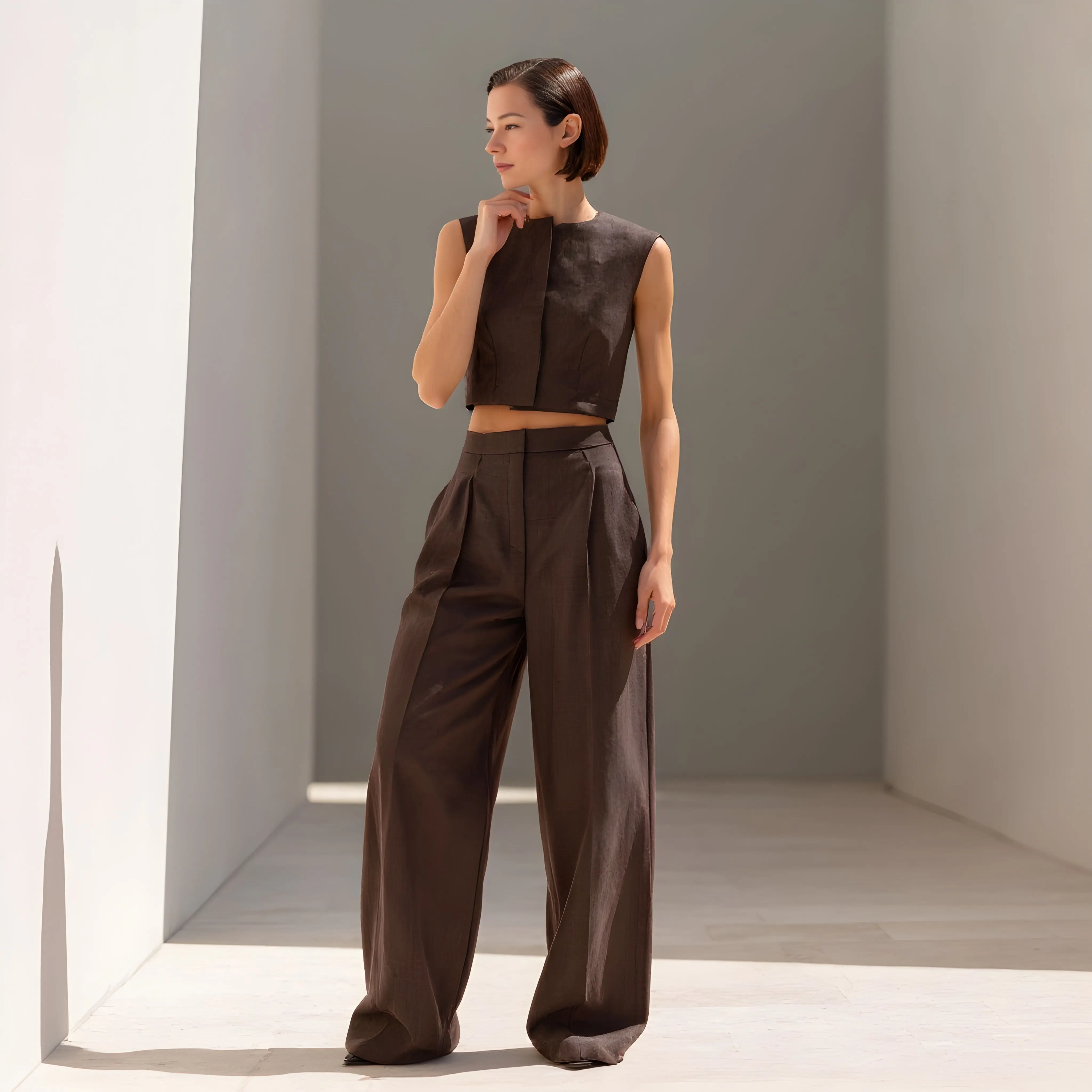 Calças largas soltas de comprimento total estilo casual cintura média outono inverno moda feminina roupa inferior