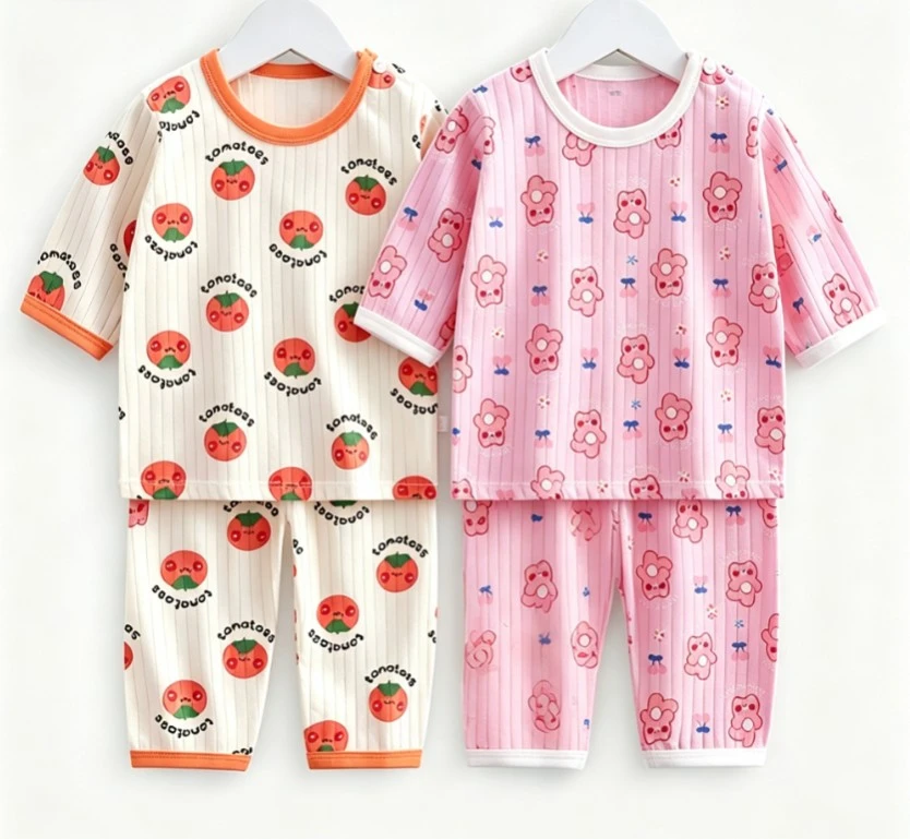Infant Kids Cute Loungewear Set Cute Cartoon Baby Crew Neck Shirt And Long Pants Chilren Simple Homewear Clothing Sets 2Pcs Suit