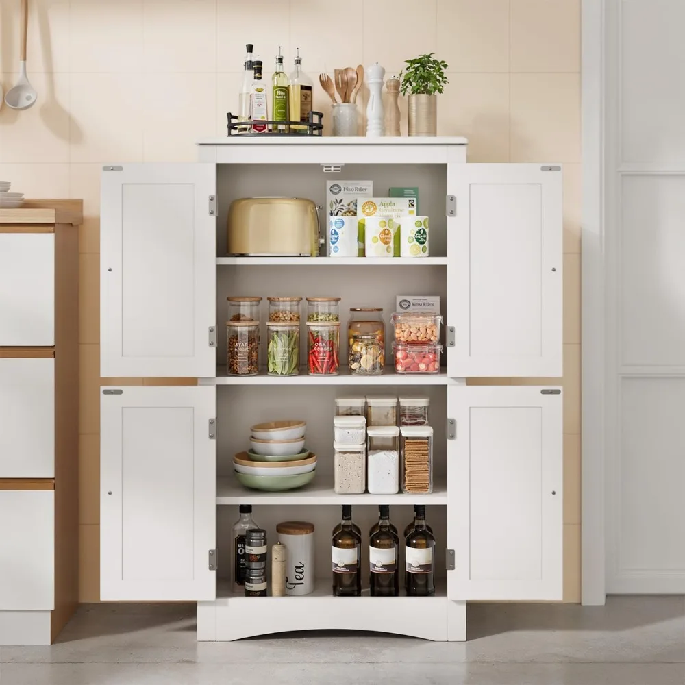 

43" Kitchen Pantry Cabinet, Bathroom Storage Unit with Adjustable Shelves and 4 Magnetic Doors, Floor Cabinet for Kitchen, Livi