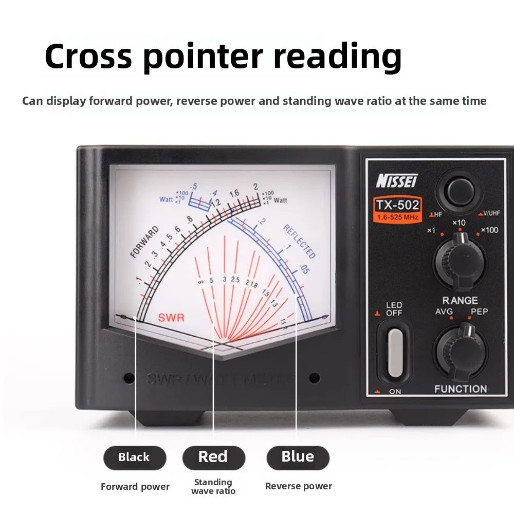 NISSEI Mini TX-502 SWR/Watt Meter 1.6-525MHz HF/V/U Band 200W High Quality Power Meter