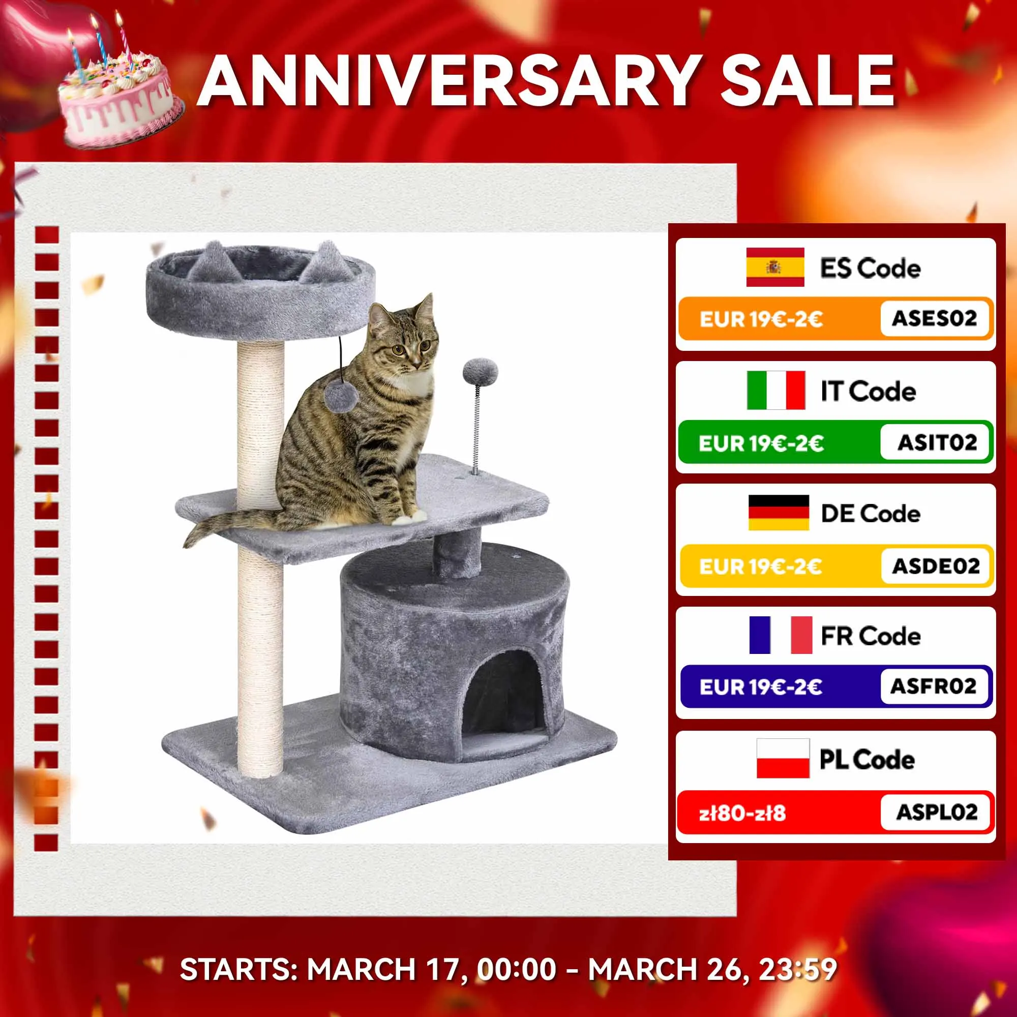 Tiragraffi per alberi PawHut per gatti con palo per riparo piattaforma letto 60x40x81 cm grigio