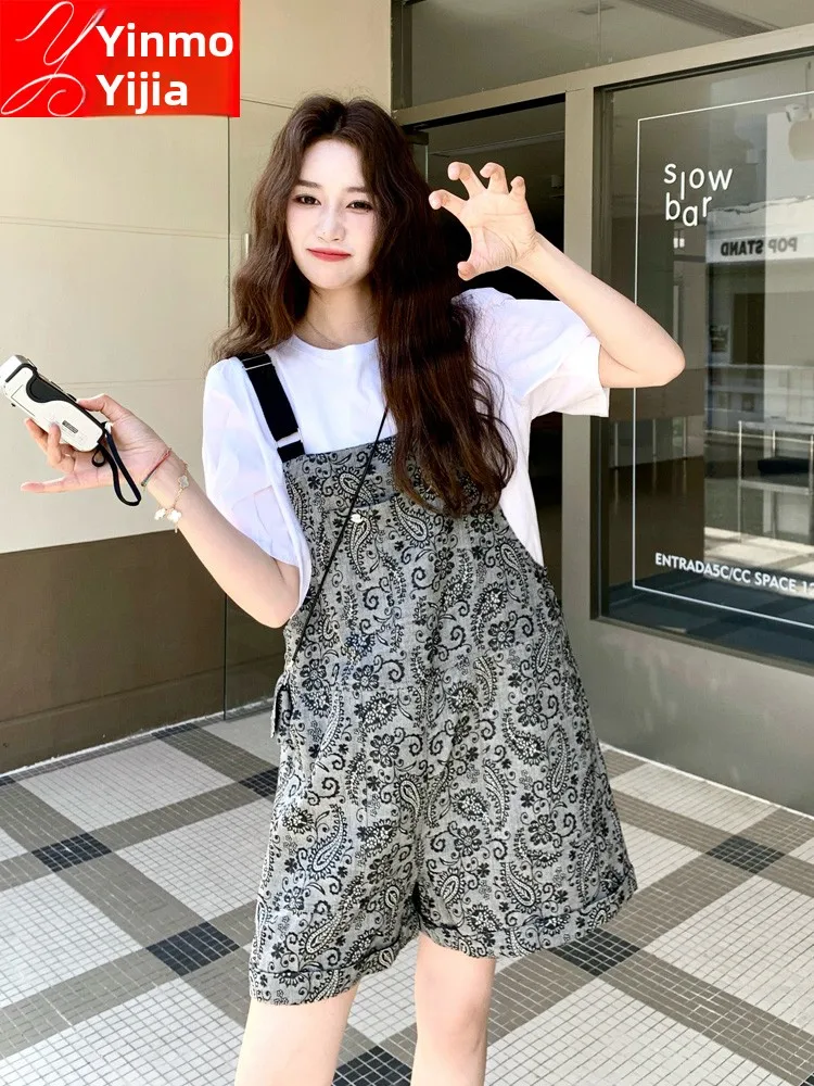 

Шикарная повседневная футболка с цветочным принтом, женский комплект Rer, лето 2025, новый маленький размер, одинаковые брюки, широкие брюки с высокой талией