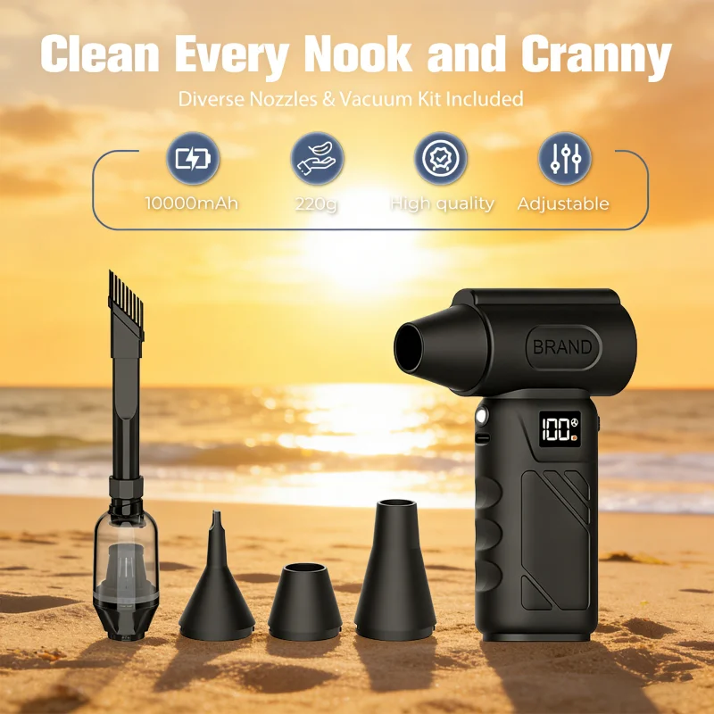 

Powerful Air Blower Adjustable Jet Blower Air gun With Led Light&Display Battery Cordless Compressed Air Duster with Vacuum kits