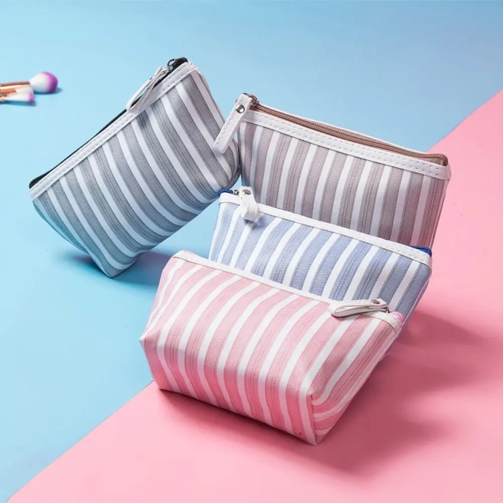 

Large Capacity Women Cosmetic Bag with Zipper Striped Style Makeup Bag Portable Makeup Storage Travel Pouch Women Beauty