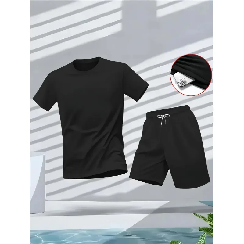 

Men's Suit 2pcs Set Fashion Leisure Comfortable Set Men Including T-shirts Shorts Suitable Sports Fitness Activities Summer