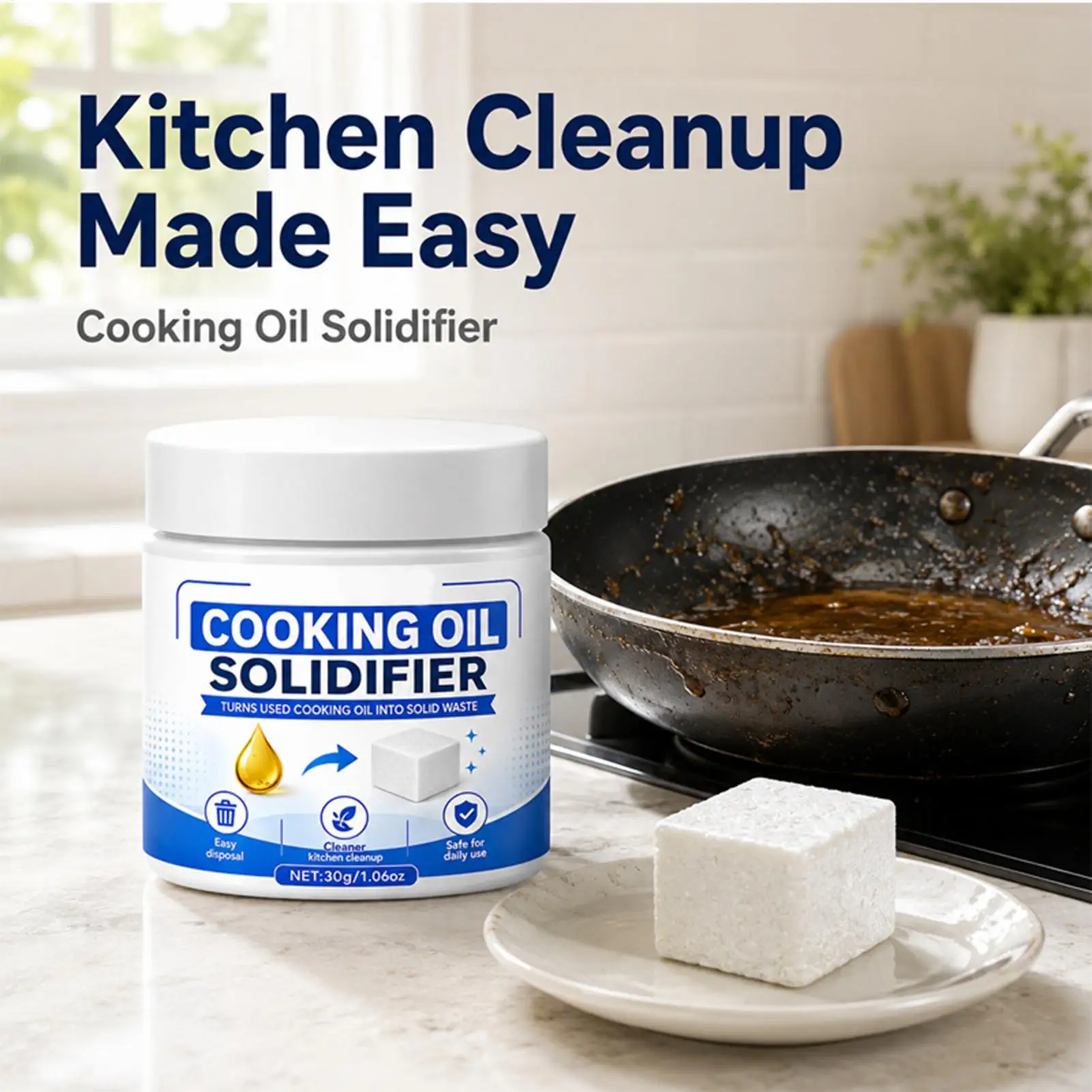 30g Cooking Oil Solidifier Kitchen Waste Oil Hardener Grease Disposal Powder Easy Instant Cleanup Drain Protector for Home view 5