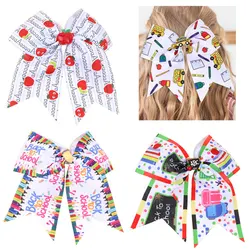 New Back To School Hair Bow Clips Cute Apple Print Bowknote Hairpins Fashion Headwear Boutique Pencil Barrettes Hair Accessories