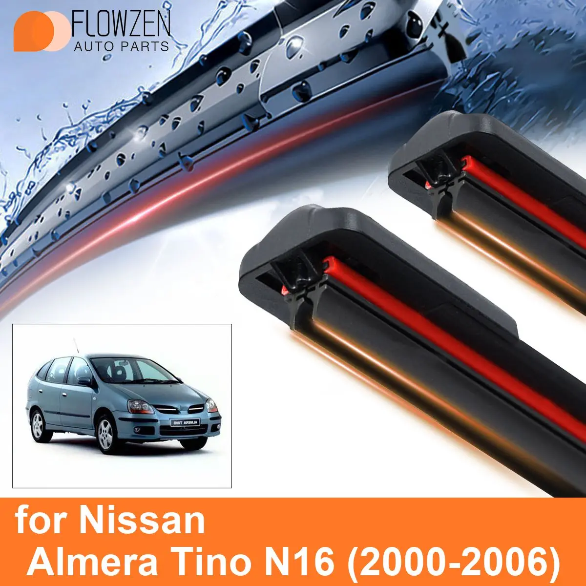 Car Windshield Wiper Blades for Nissan Almera Tino N16 Double Rubber Frameless Bracketless WipersSoft Accessories