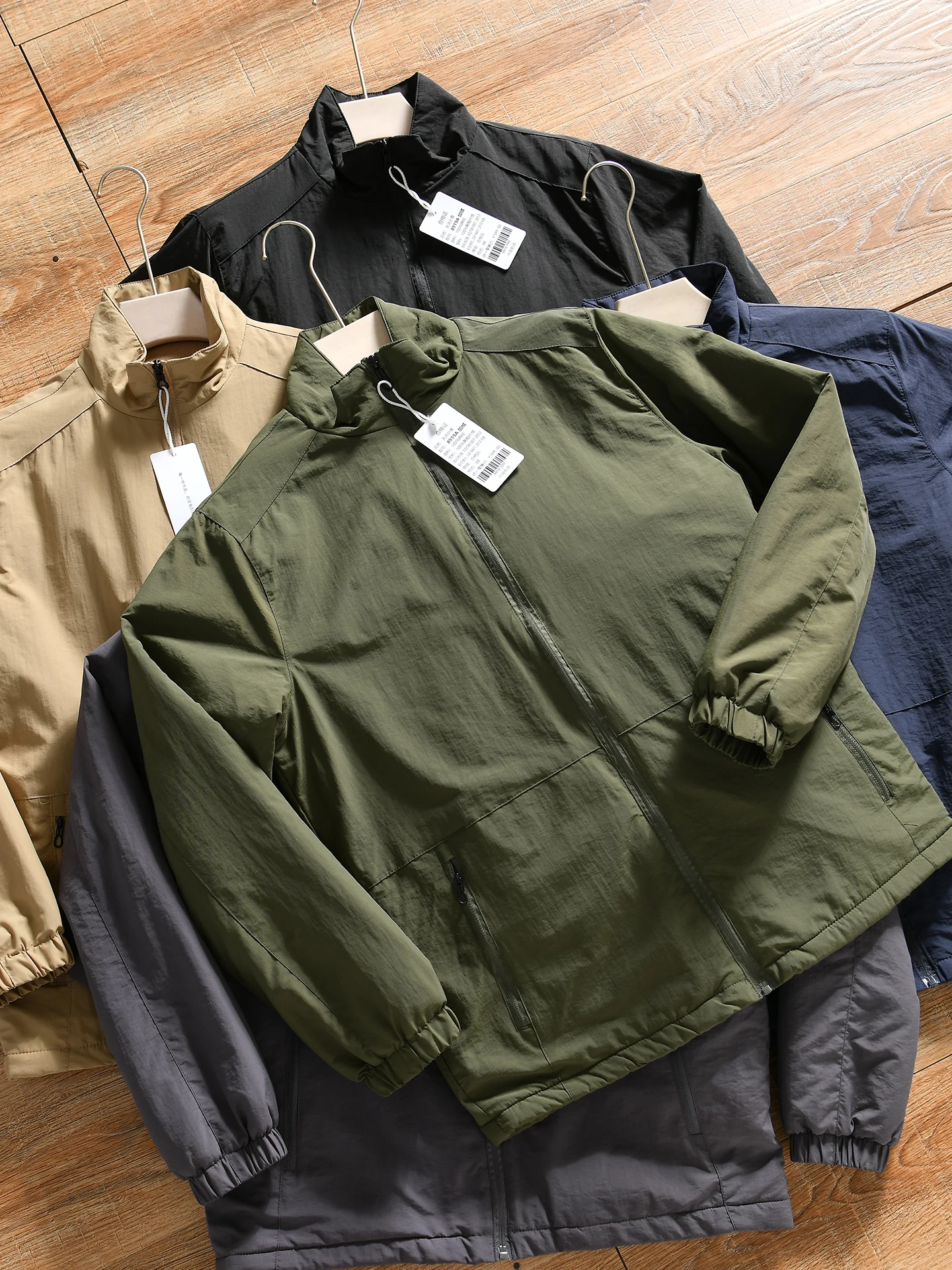 Men's Fleece Lined Thickened Outdoor Jacket Stand Collar Autumn Winter Polyester Nylon Composite Fiber Windproof Outerwear