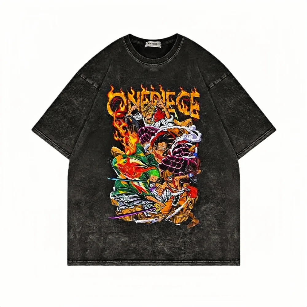 

Acid Washed One Piece Straw Hat Crew Graphic Tee Unisex Oversized 100% Cotton Retro Anime Streetwear Premium Comfort Tees
