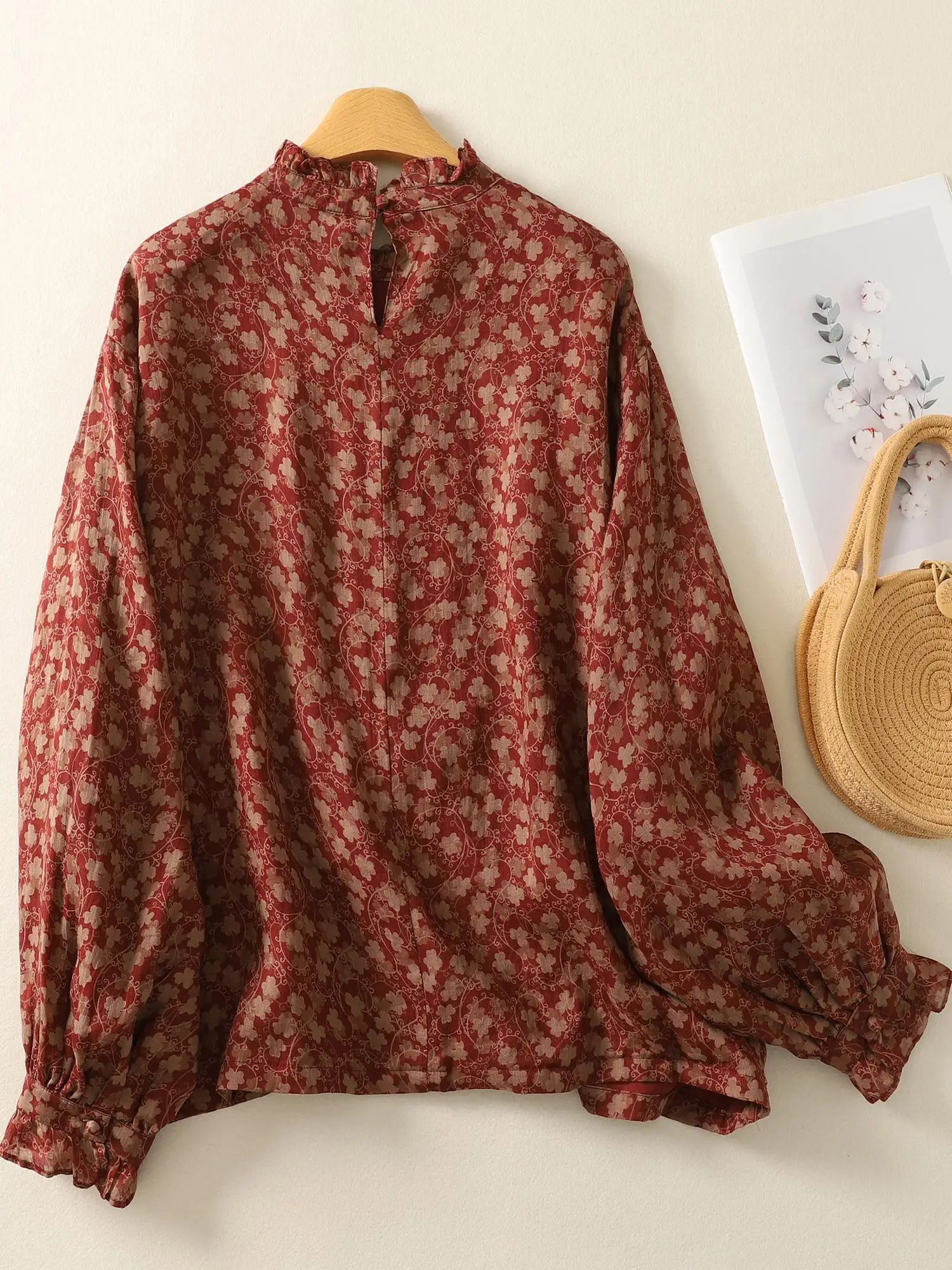 Ele Dames Linnen irt Bloemenprint Oortelkraag Casual Comfortabel Lente Faion Top Koreaanse Sle Woonkleding