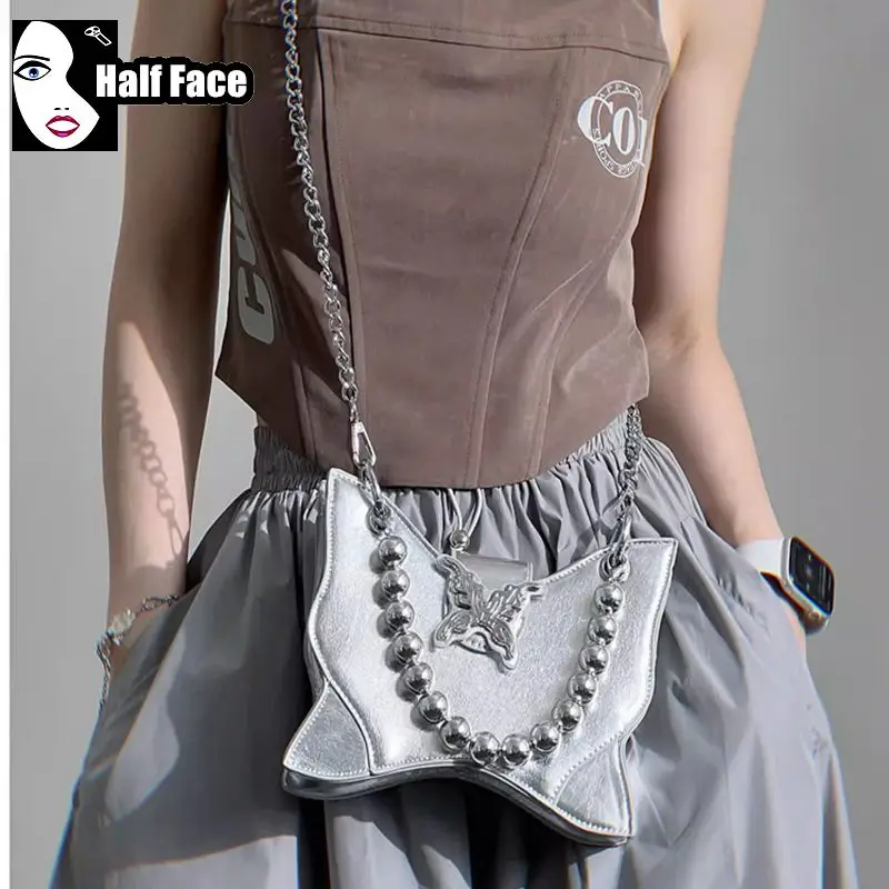 Y2K Girl Harajuku Womens Gothic Slivery Butterfly Versatile Handbag Punk One Shoulder Advanced Design Lolita Crossbody Bags Tote
