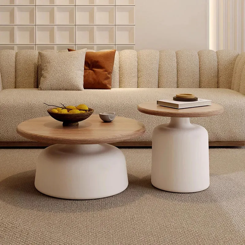 Low White Round Coffee Tables Modern Design Wood Floor Minimalist Nordic Coffee Table Living Room Mesita Auxiliar Furniture image 3