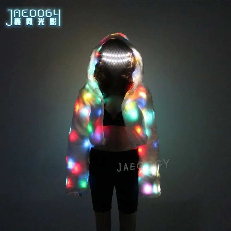 

LED Fur Coat Women Hoodie Light Up Clothing Glasses Stage Nightclub Costume Party Rave Outfit Singer Dancer Stage Performance