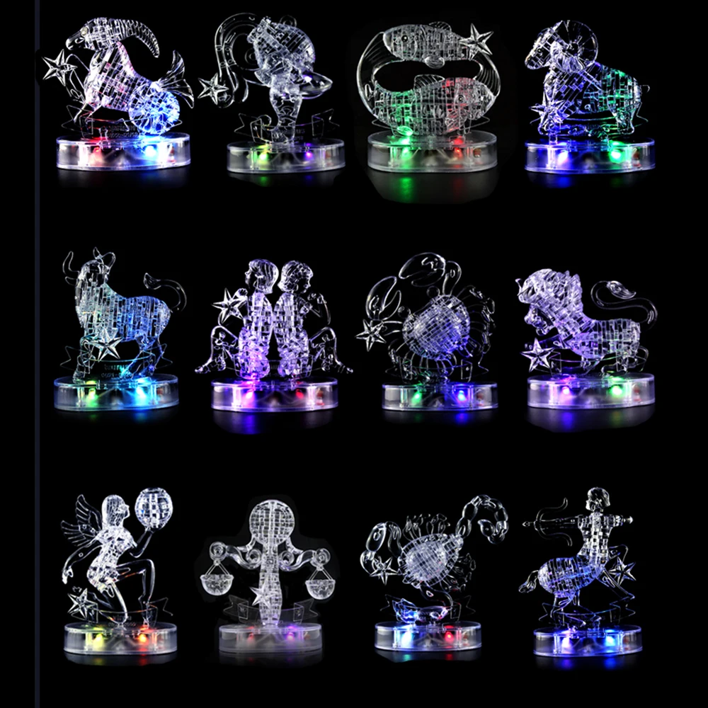 DIY 12 Constellation Puzzle LED Light 3D Crystal Puzzle Exquisite Gifts for Children and Adults Education Puzzle Creative Toys