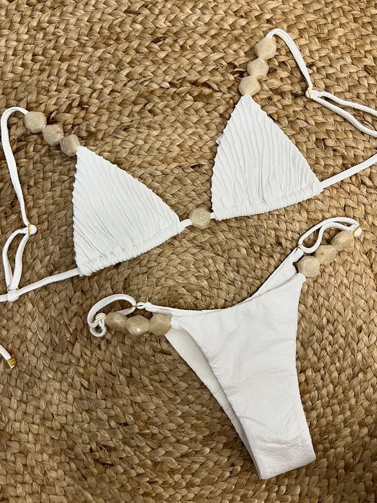 

2025 New Sexy Bikini Set Low Waist Women Swimwear Solid Swimsuit Female Brazilian Strappy Halter Bathing Suit Beachwear biquini